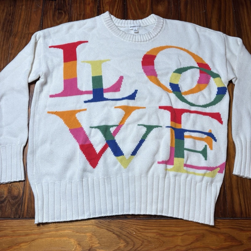 Minnie Rose LOVE Sweater Cotton Cashmere Colorful Knit Pullover S A1812